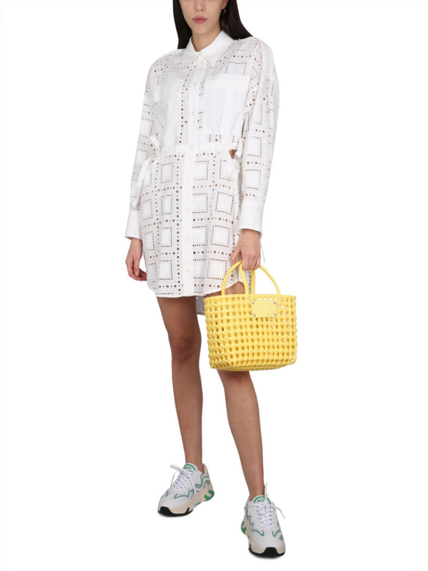 White Textured Shirt Collar Mini Dress 2