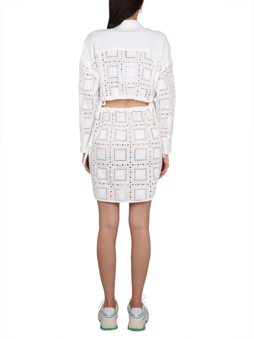 White Textured Shirt Collar Mini Dress 3