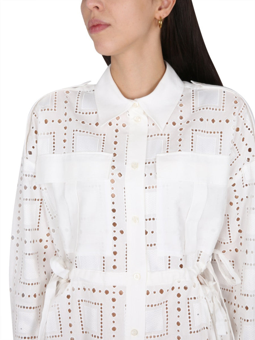White Textured Shirt Collar Mini Dress 4