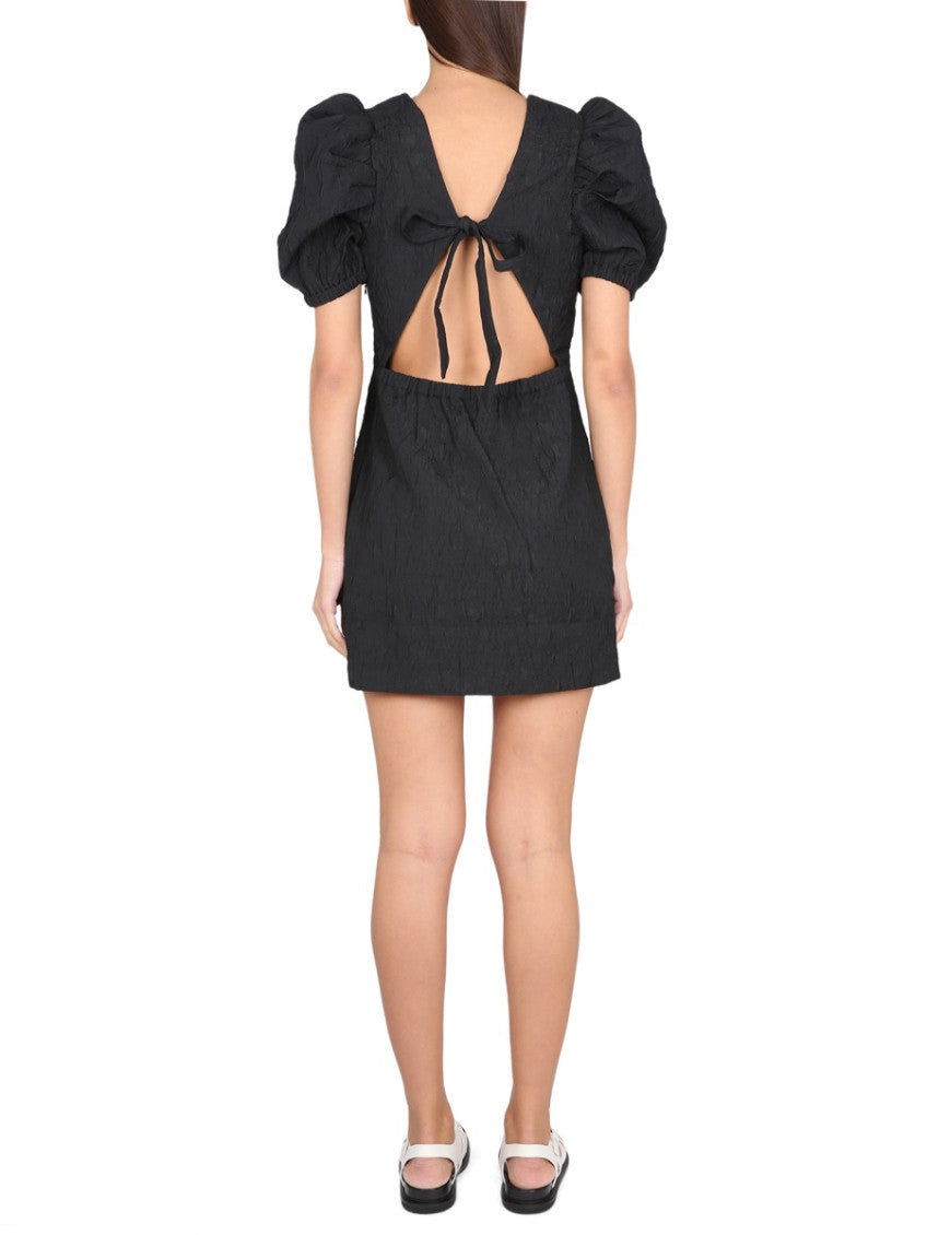 Black Textured Round Neck Mini Dress 3