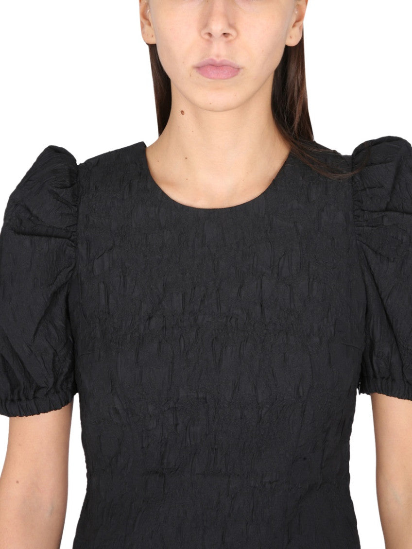 Black Textured Round Neck Mini Dress 4