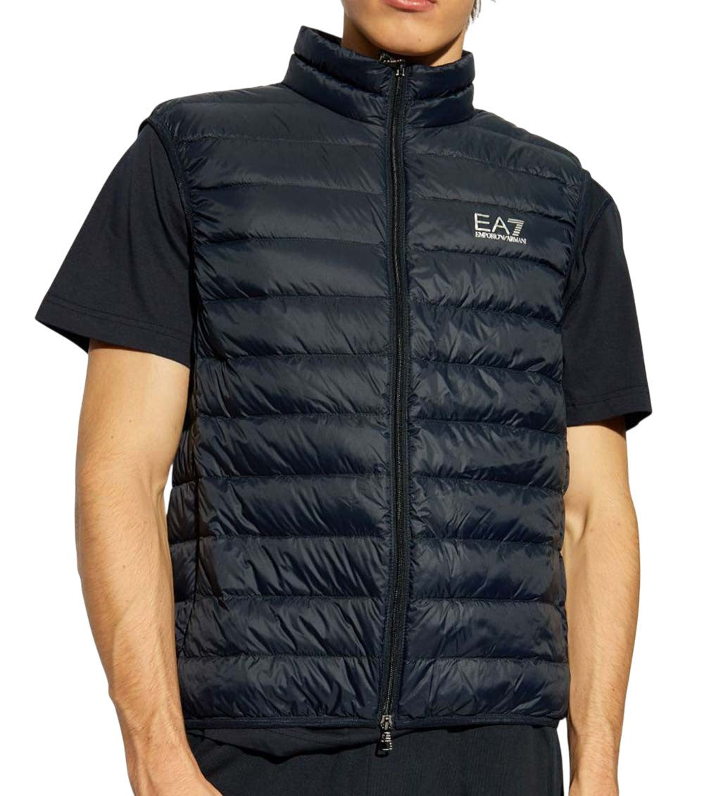 Blue Quilted Band Collar Jacket 2