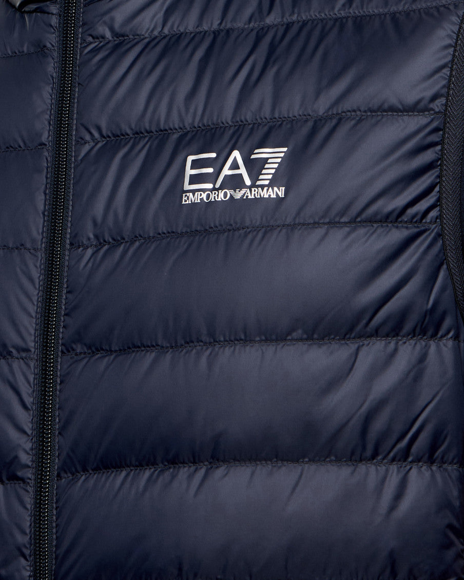 Blue Quilted Band Collar Jacket 4