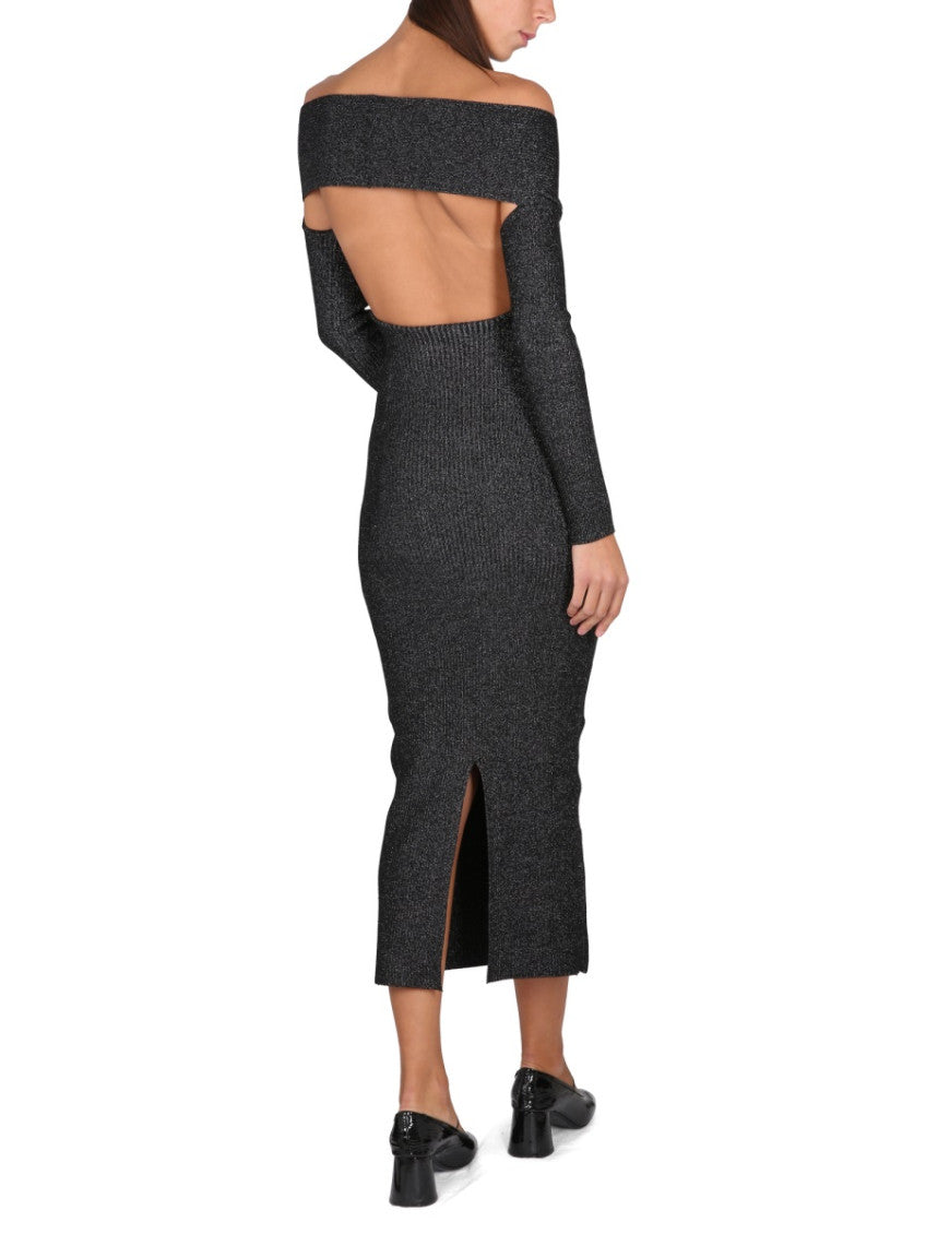Black Textured Off Shoulder Midi Dress 2