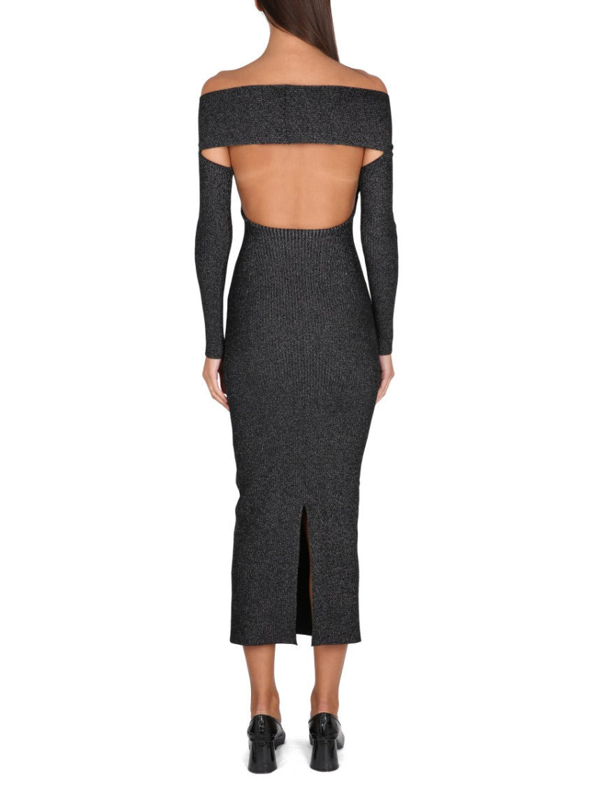 Black Textured Off Shoulder Midi Dress 3