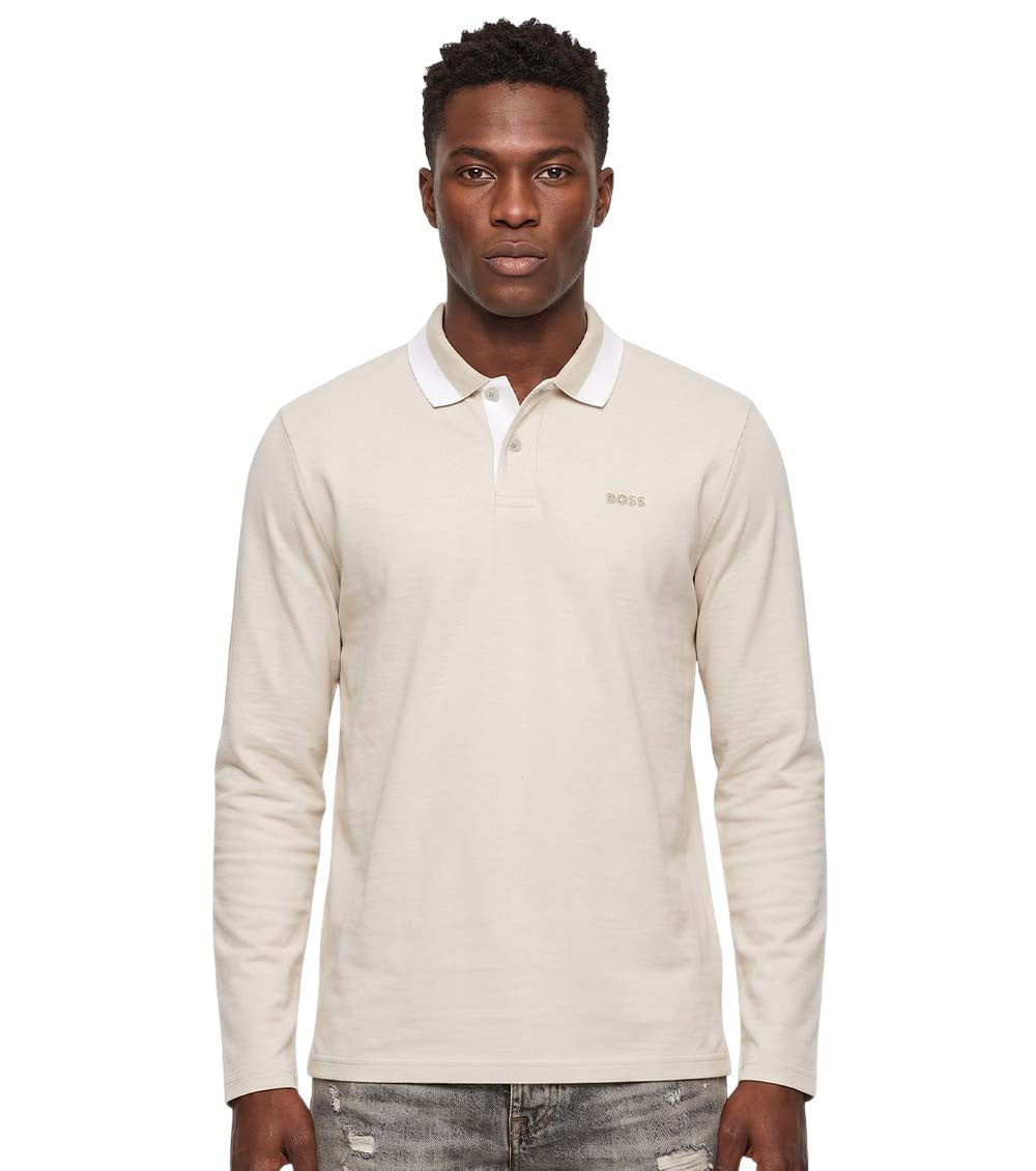 Beige Solid Shirt Collar Polo 1