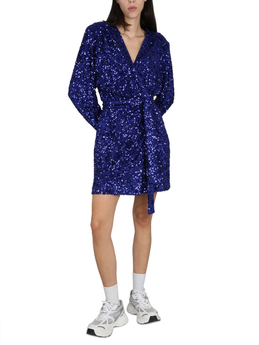 Blue Embellished V Neck Mini Dress 2