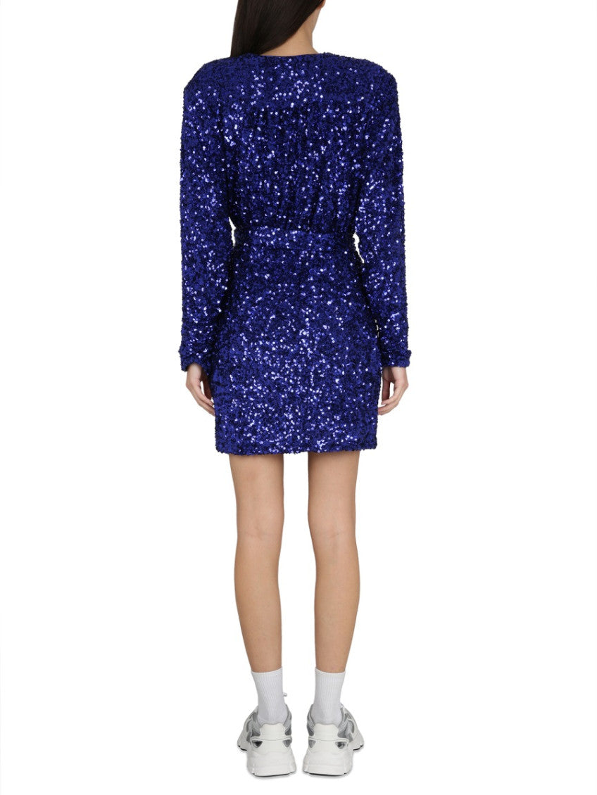 Blue Embellished V Neck Mini Dress 3