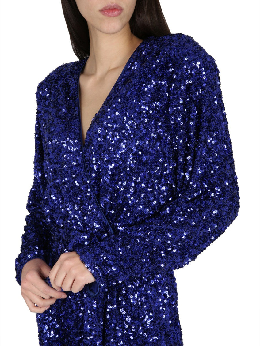 Blue Embellished V Neck Mini Dress 4