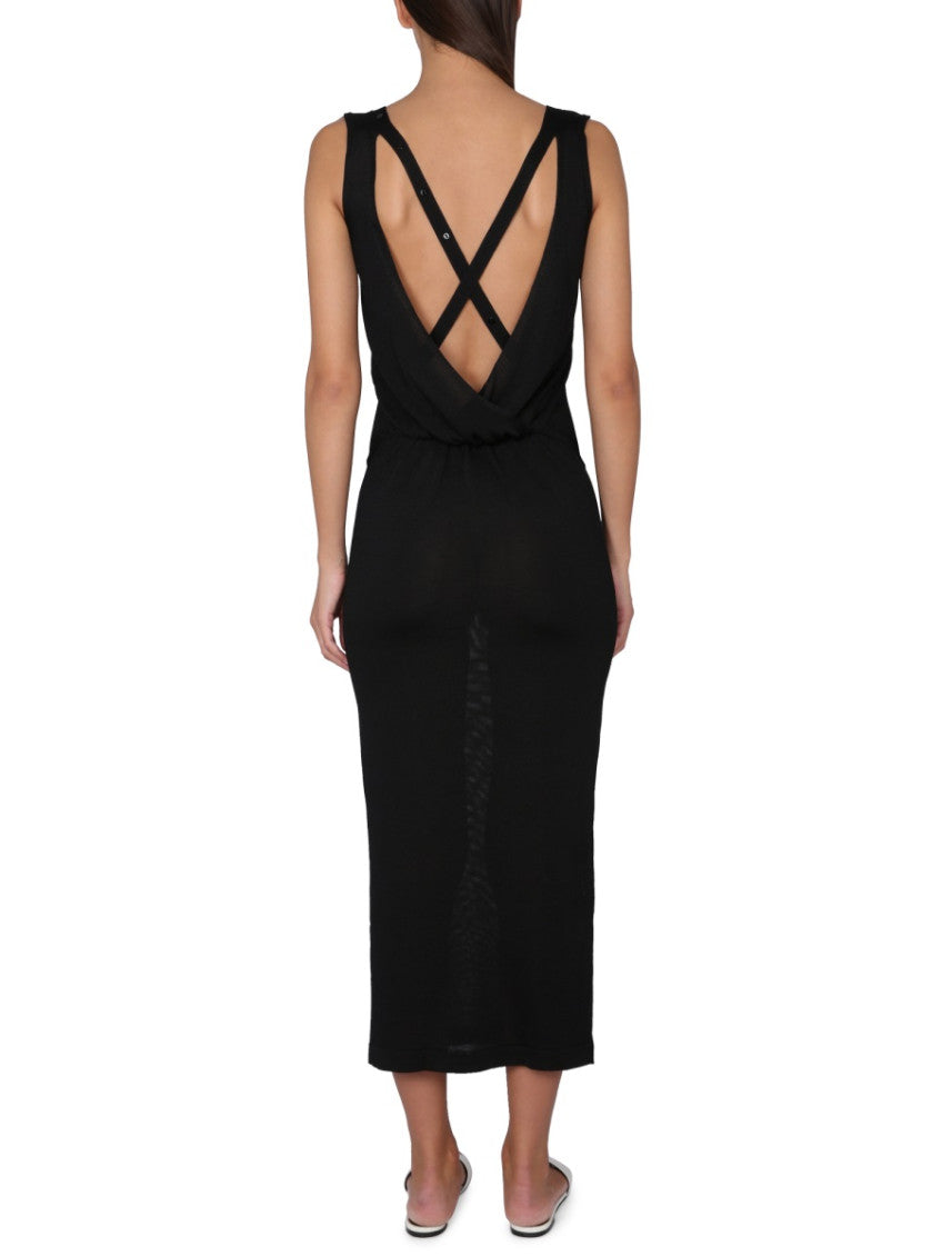Black Solid V Neck Midi Dress 3