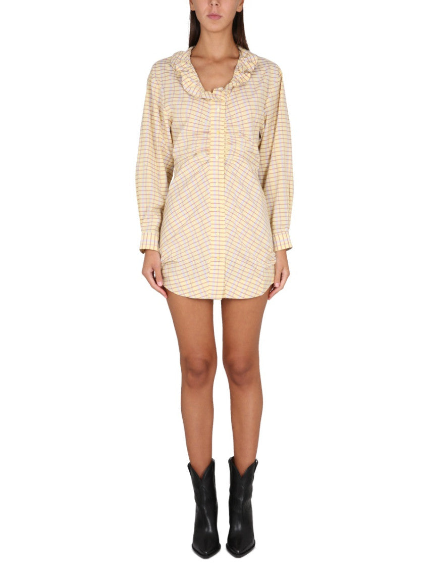 Yellow Checks Round Neck Mini Dress 1