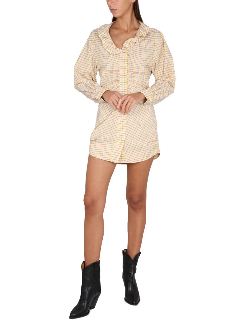 Yellow Checks Round Neck Mini Dress 2