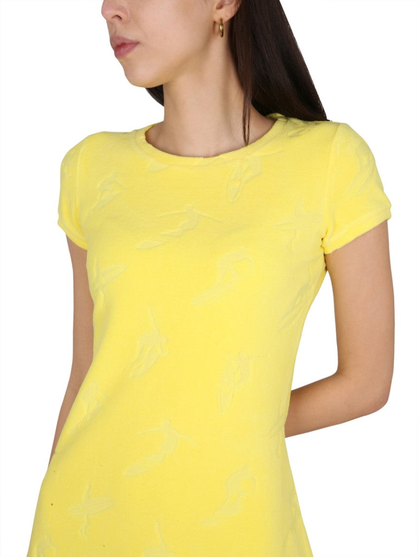 Yellow Textured Round Neck Mini Dress 4