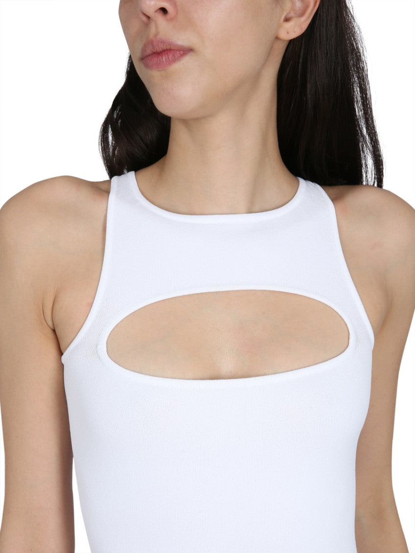 White Round Neck Knee Length Dress 4