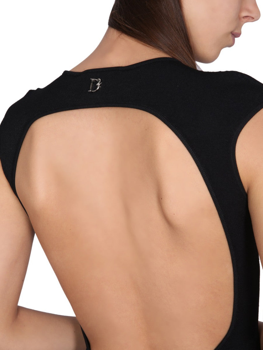 Black Solid Round Neck Mini Dress 4