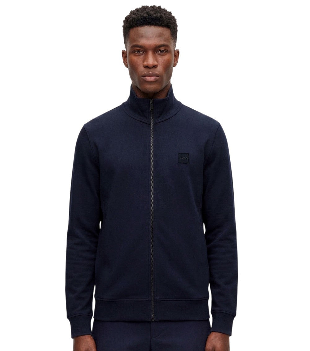 Navy Blue Solid Mock Collar Sweatshirt 1