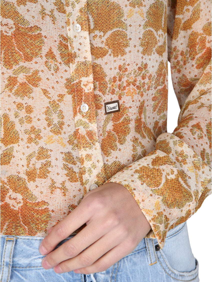 Orange Regular Floral Shirt 3