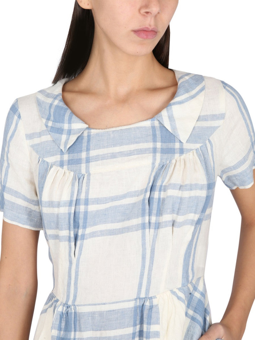 Blue Checks Scoop Neck Midi Dress 4