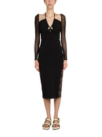 Black Lace V Neck Midi Dress 1