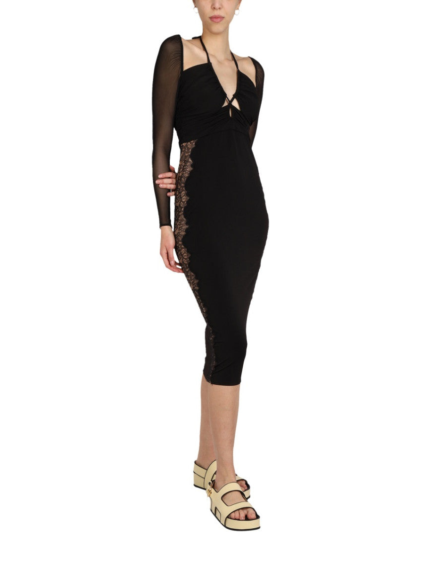 Black Lace V Neck Midi Dress 2