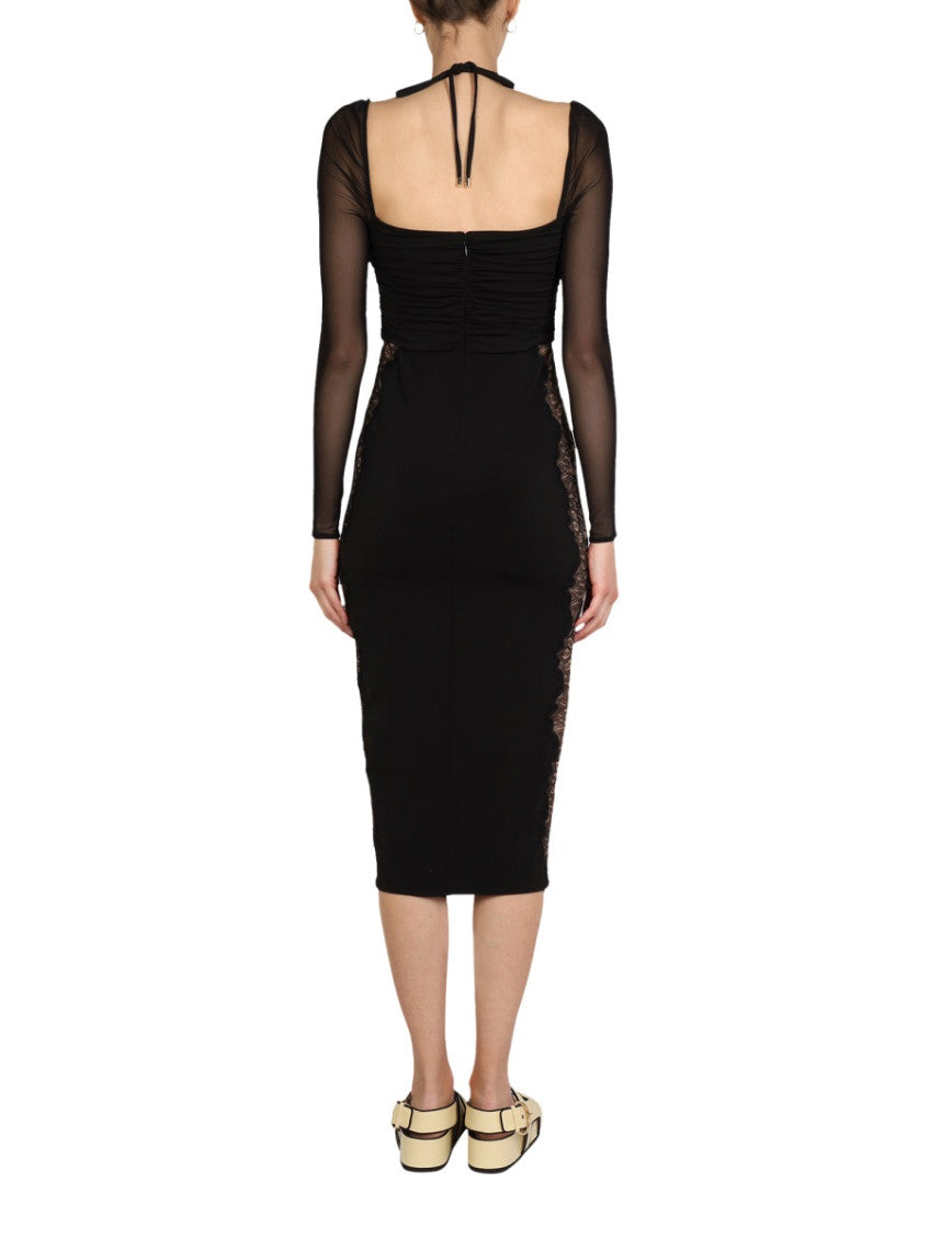 Black Lace V Neck Midi Dress 3