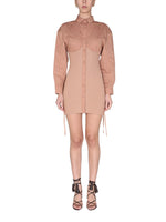 Beige Woven Shirt Collar Mini Dress 1