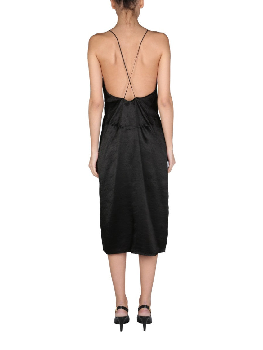 Black Solid V Neck Midi Dress 3