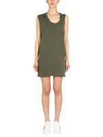 Green Solid Round Neck Mini Dress 1