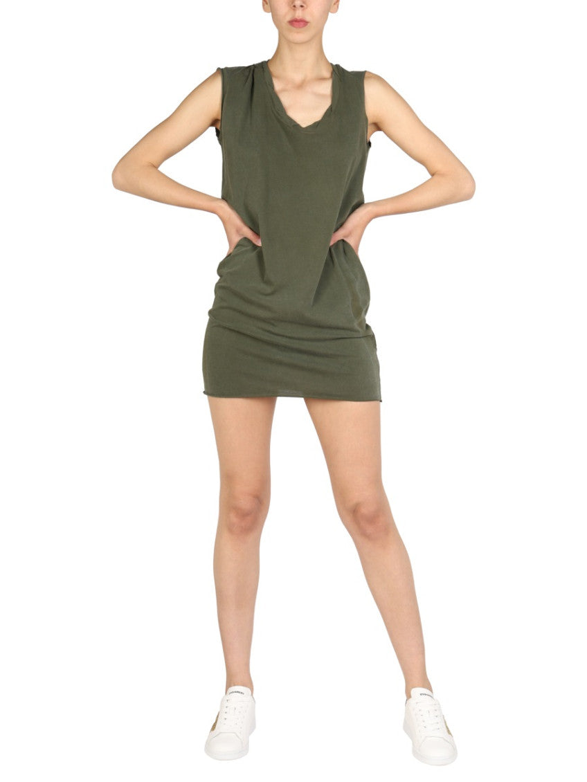 Green Solid Round Neck Mini Dress 2
