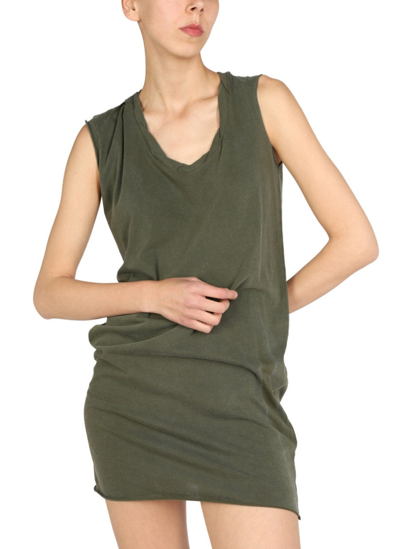 Green Solid Round Neck Mini Dress 4