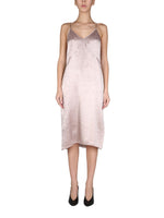 Beige Textured V Neck Midi Dress 1