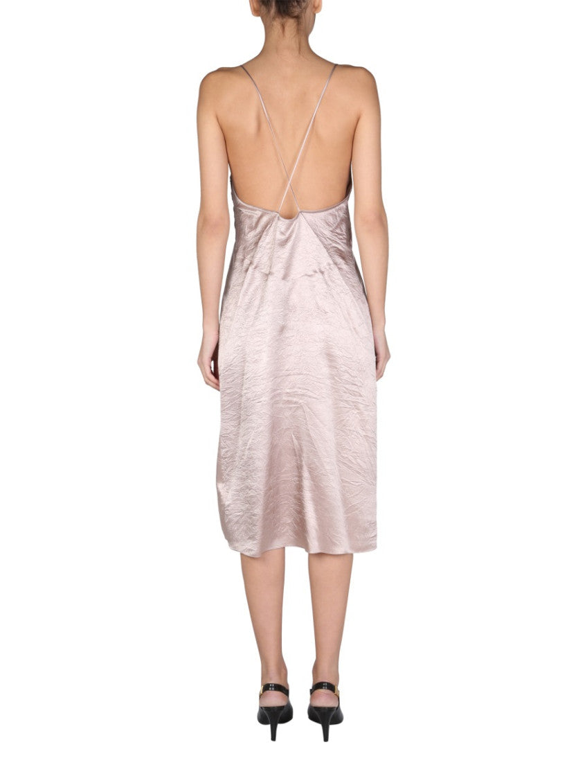 Beige Textured V Neck Midi Dress 3