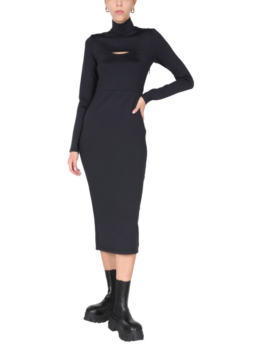 Black Solid Turtle Neck Midi Dress 2