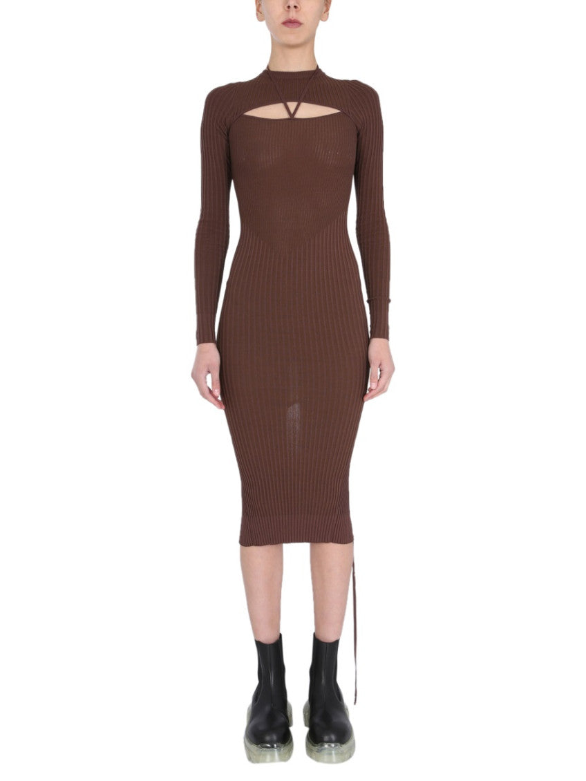 Brown Knitted Crew Neck Midi Dress 1