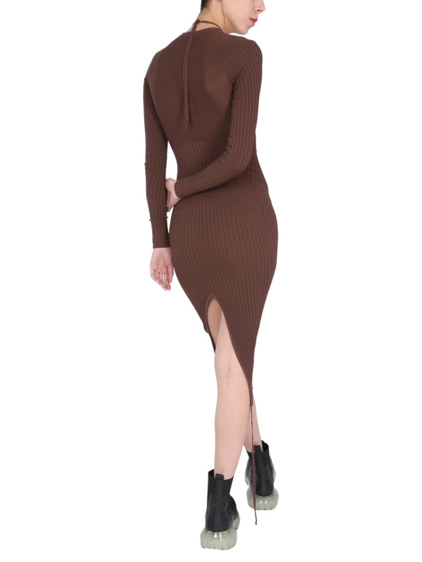 Brown Knitted Crew Neck Midi Dress 2
