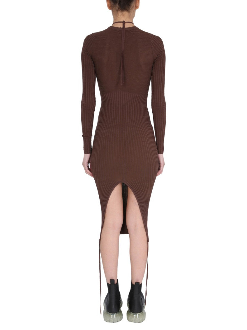 Brown Knitted Crew Neck Midi Dress 3