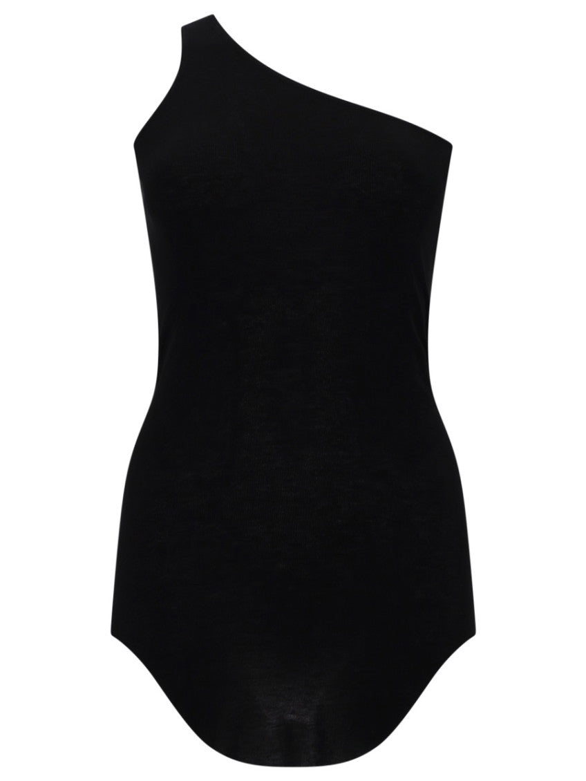 Black Solid One Shoulder Top 1