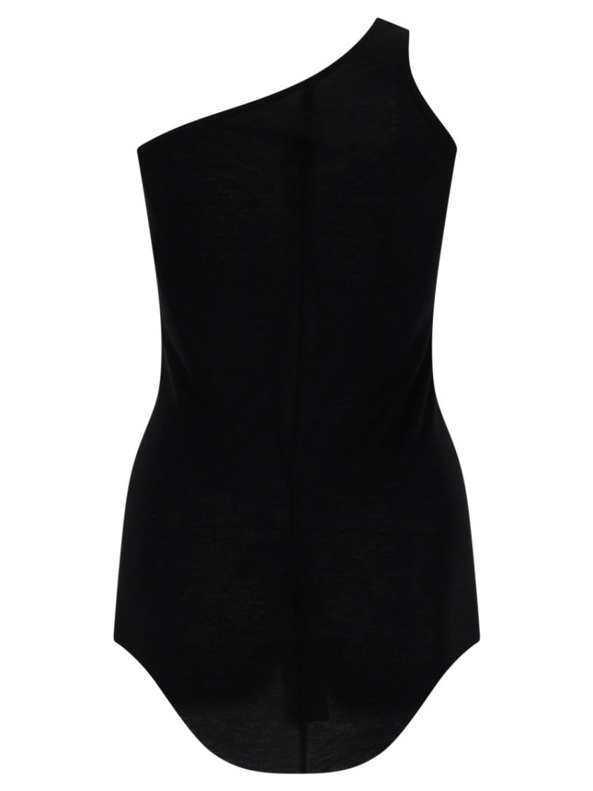 Black Solid One Shoulder Top 2