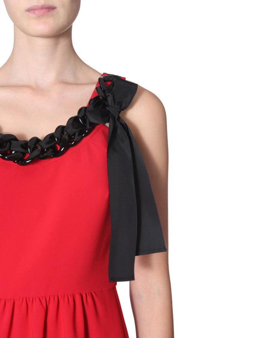 Red Round Neck Knee Length Dress 2