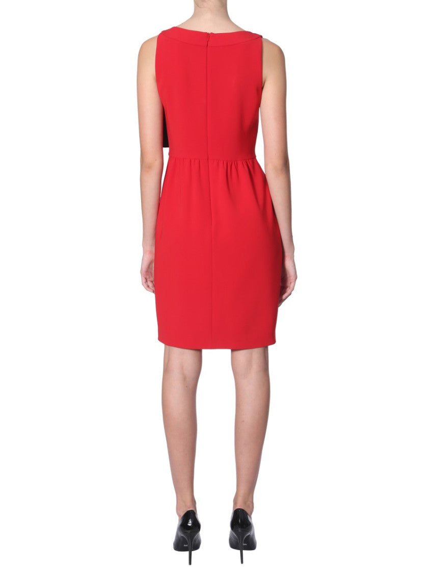 Red Round Neck Knee Length Dress 4