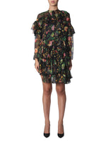 Black Floral Round Neck Knee Length Dress 1