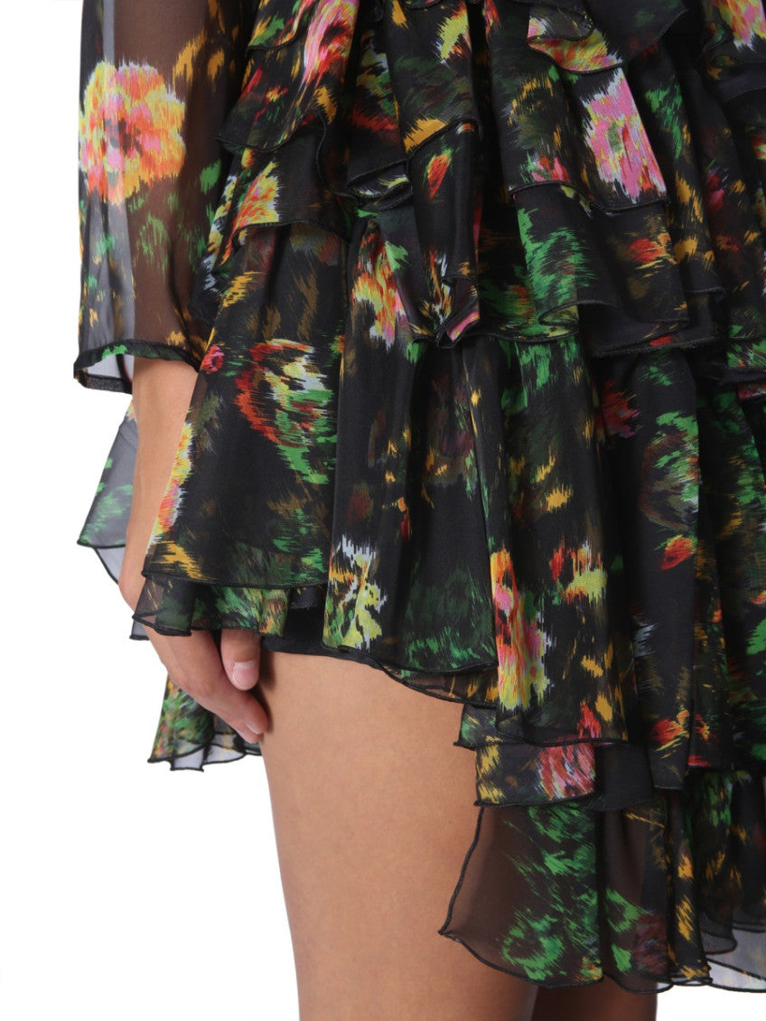 Black Floral Round Neck Knee Length Dress 2