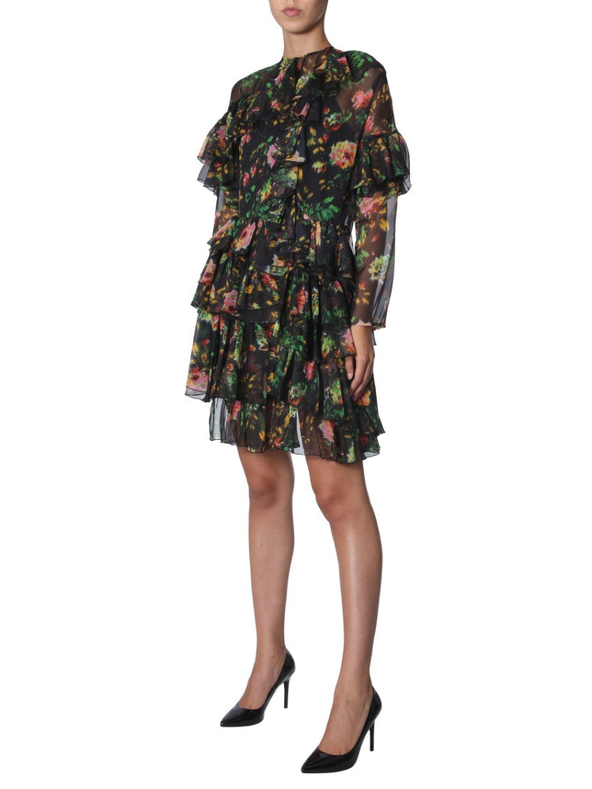 Black Floral Round Neck Knee Length Dress 3