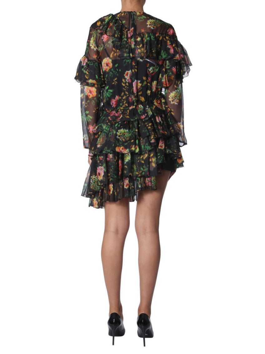 Black Floral Round Neck Knee Length Dress 4
