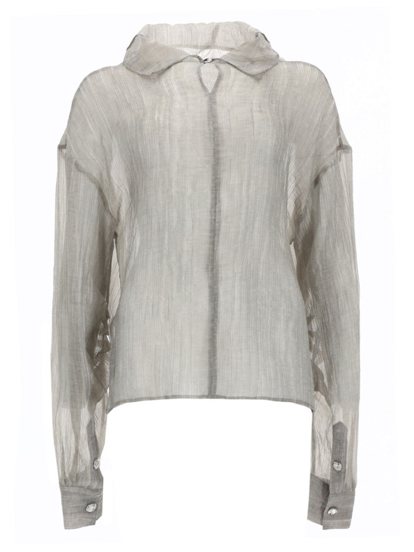 Grey Solid Shirt Collar Top 1