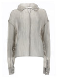 Grey Solid Shirt Collar Top 1