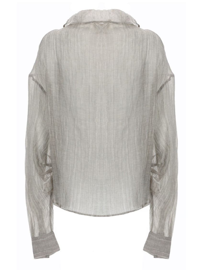Grey Solid Shirt Collar Top 2