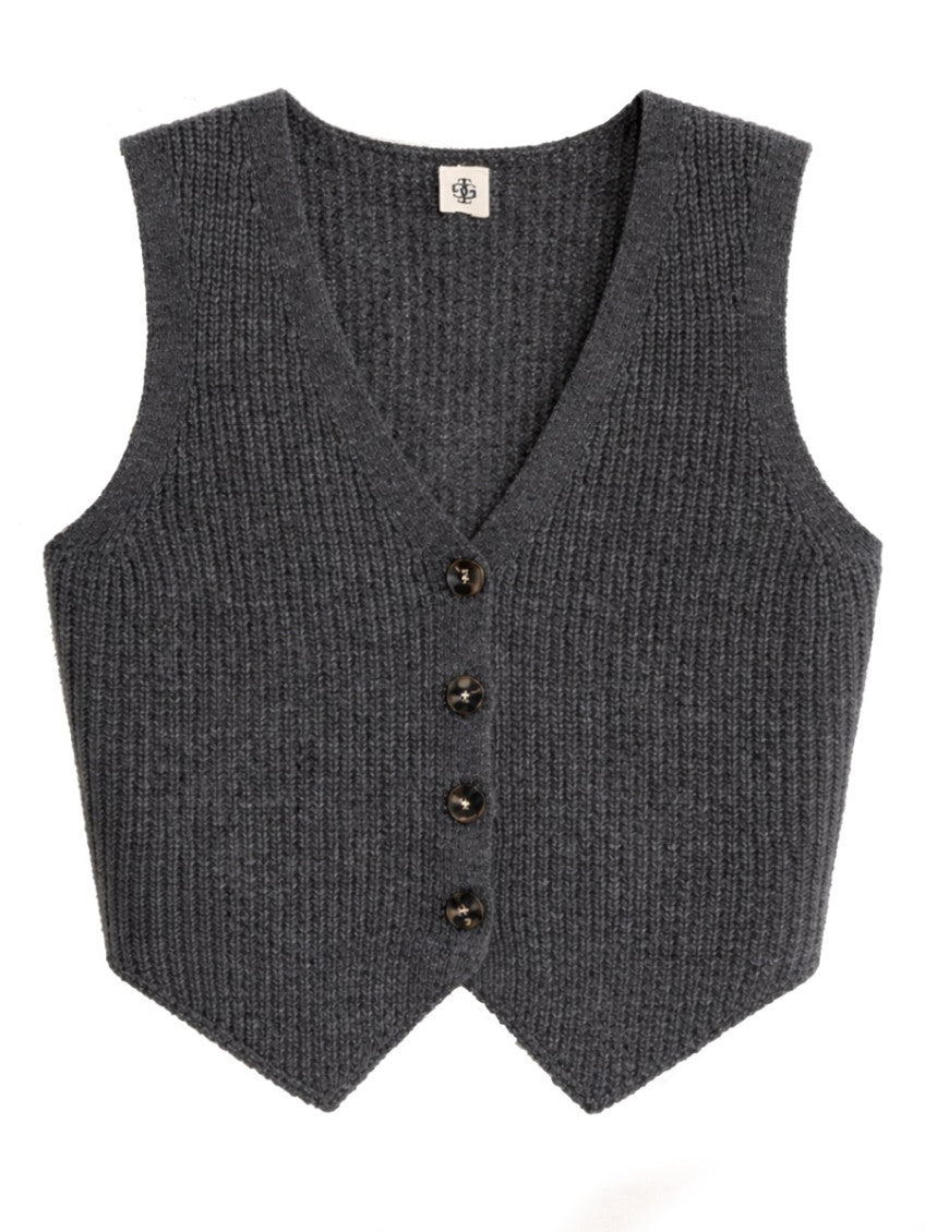 Grey Knitted V Neck Top 1