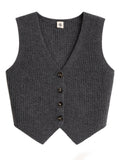 Grey Knitted V Neck Top 1