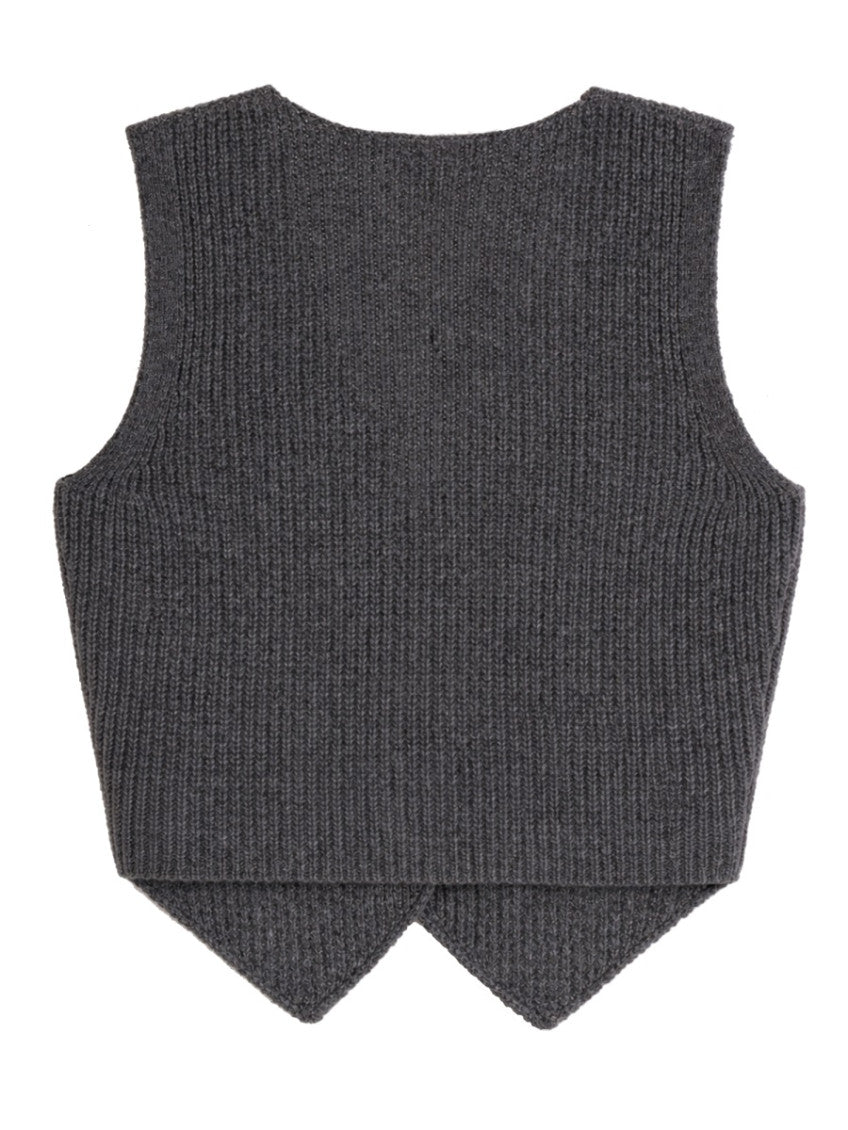 Grey Knitted V Neck Top 2